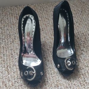 Black buckle heels